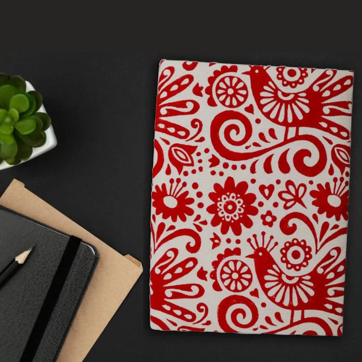 Indha Hand Made Document Holder | Abstract Block-print File Folder | Maroon and Off White File Folder| Block Printed  Ethnic Abstract Design | Block Printed Cotton File Folder | Sustainable Office Supplies |