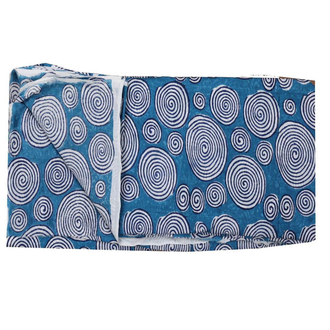 Hand Block-Printed Cotton Fabric | Navy Blue And White Swirl Design Motif Blue Cotton Fabric | Hand Block Printed Fabric | Home Utility | Fashion Utility | Gifting | Gifts For Him | Gifts For Her | Home Furnishing | Jaipuri Block Print Fabric