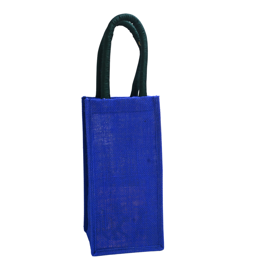 Indha Jute Bottle Bag – Lantern Embroidery in Blue | Eco-Friendly Gift Bag