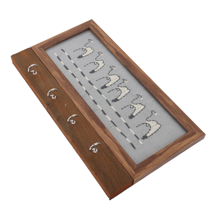 Indha Handcrafted Key Holder | Grey Dupion Silk Key Holder| Hand Embroidered Chain Stitch And Kantha Work Black-White Camel Design | Pine Wood Key Holder | Handmade |