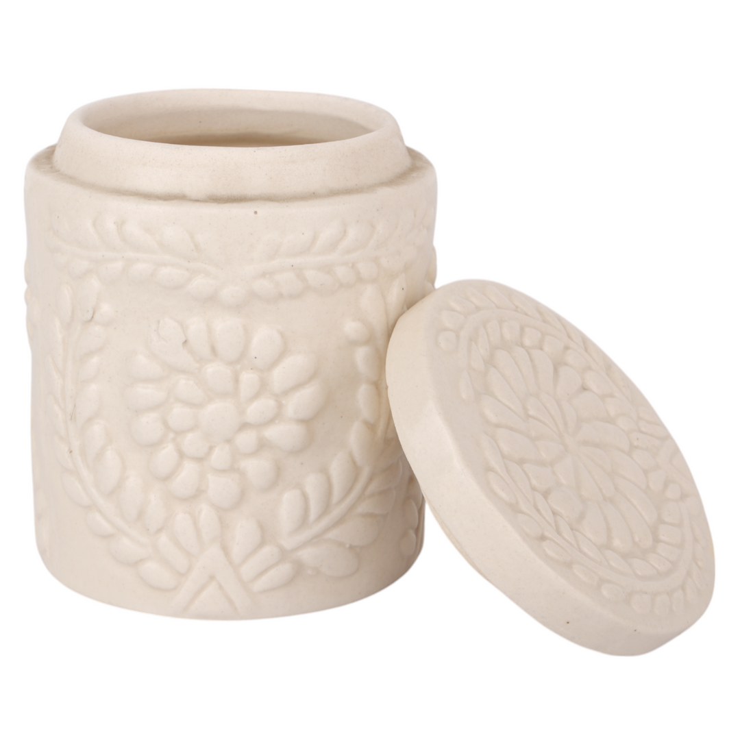 Indha Handmade Ceramic Jar White | Minimalist Storage | 11 cm x 7 cm