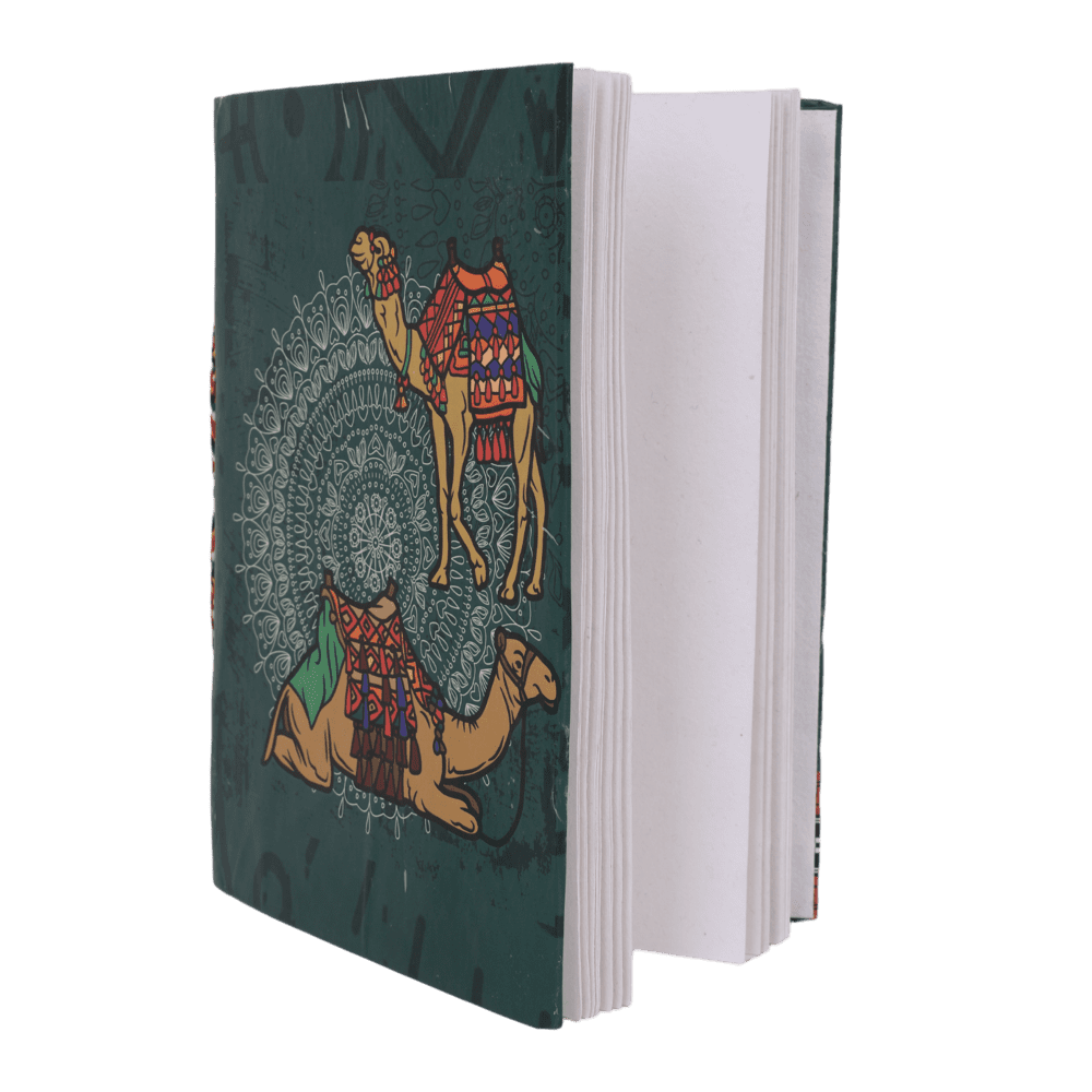 Indha Handcrafted Diary | Travel Journal Diary | Camel Print Diary | Sustainable Diary | Recycled Paper Diary | Eco-Friendly | Gifting | Corporate Gifting Diary | Office Employee Gifting | Set Of 30 Pages Diary |