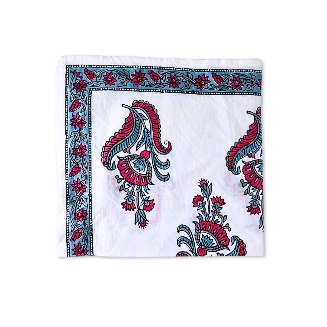 Hand Block Printed White Cotton Napkin Set (Pack of 6) | Exquisite Gift for Home &amp; Office Celebrations