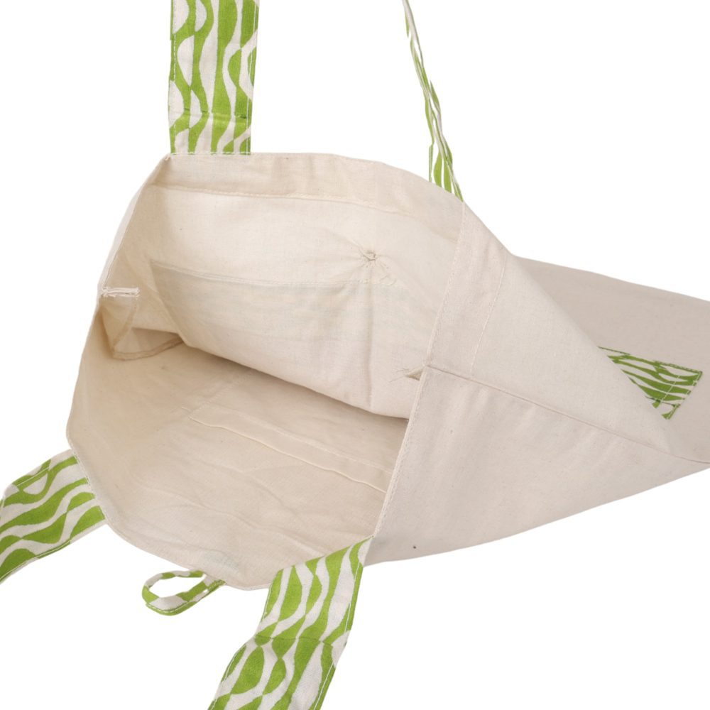 Indha Hand Embroidered Cotton Tote Bag Deer Motif with Block Print Detailing | Eco-Friendly Tote Bag | Handcrafted Cotton Bag | Stylish Everyday Bag | Artisanal Embroidery | Ethical Fashion | Sustainable Shopping Bag |