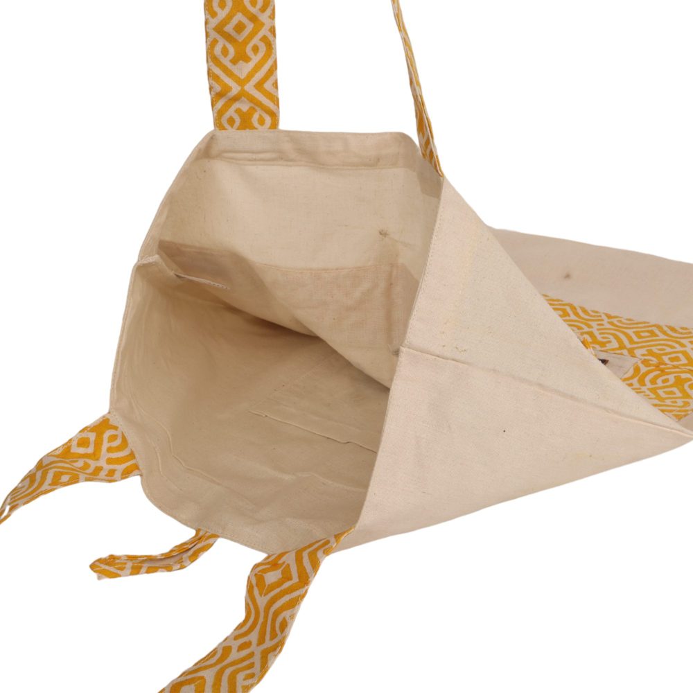 Indha Tote Bag with Sewing Machine Motif | Hand Block Printed Natural Cotton Shopping Bag | Eco-Friendly Handcrafted Tote | Single Compartment with Small Pocket | Button Closure | Vibrant and Spacious Bag |