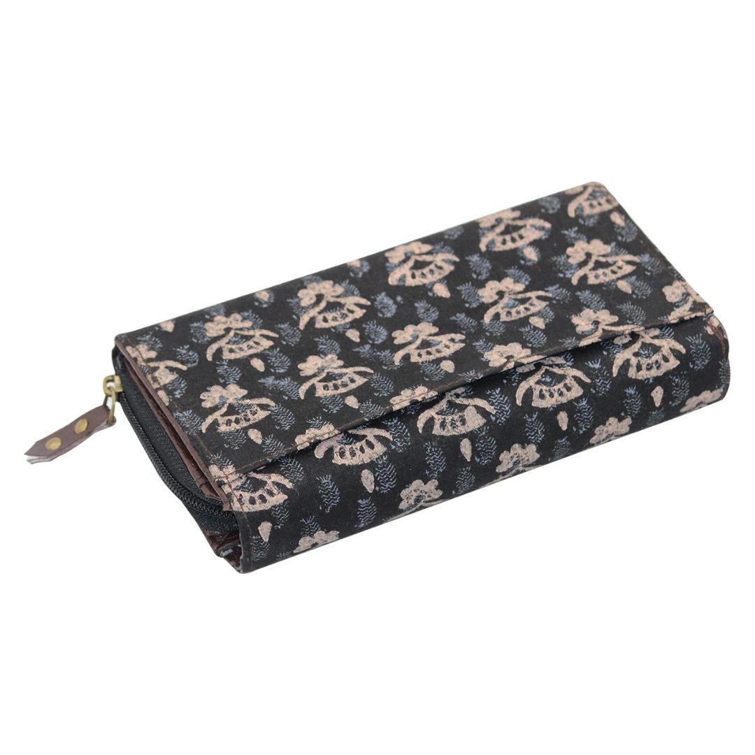 Cotton Hand Block Printed Black Colour Clutch Purse for Girls/Women