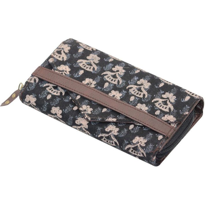 Cotton Hand Block Printed Black Colour Clutch Purse for Girls/Women