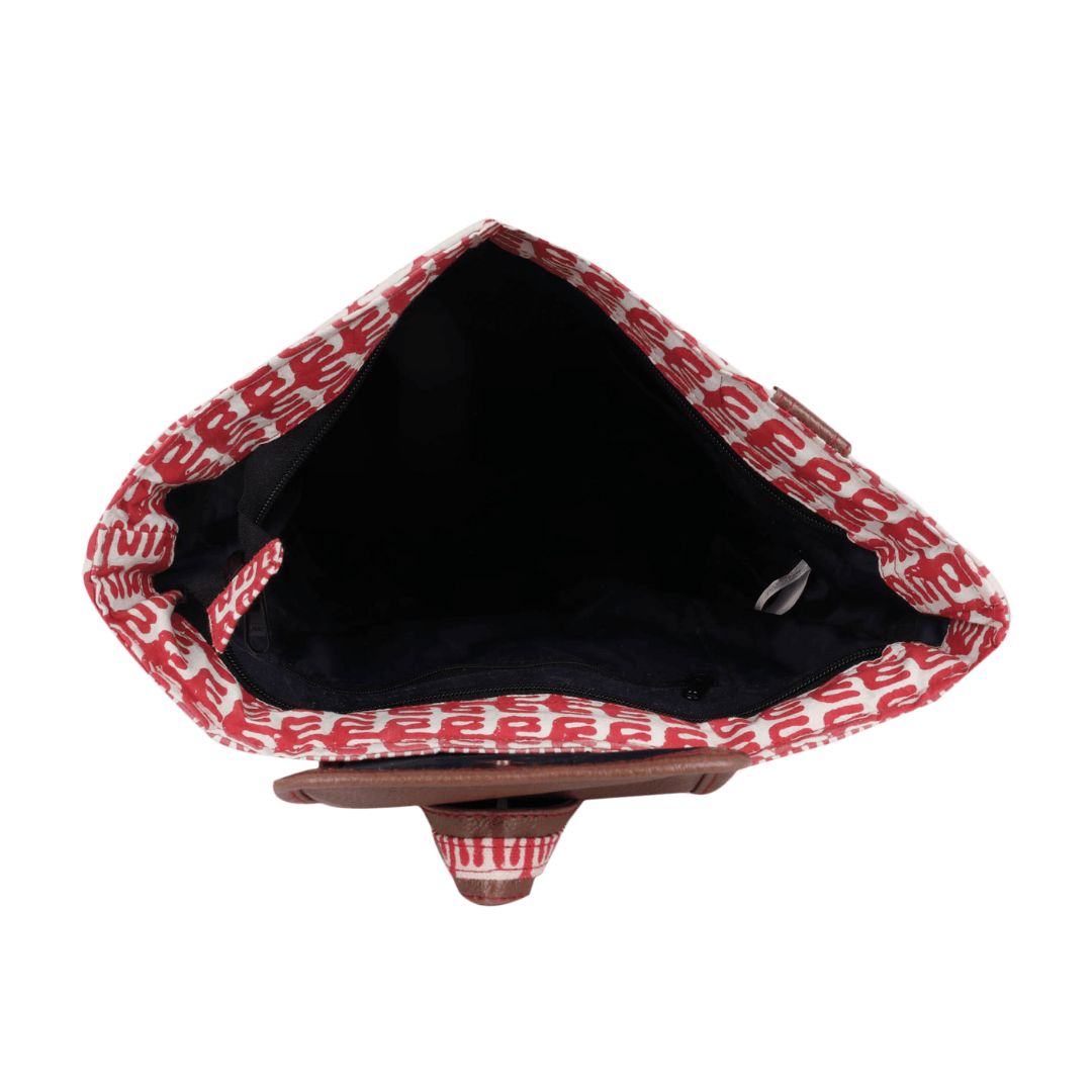 Cotton Hand Block Printed Single Handle Backpack/ College Bag for Men/Women