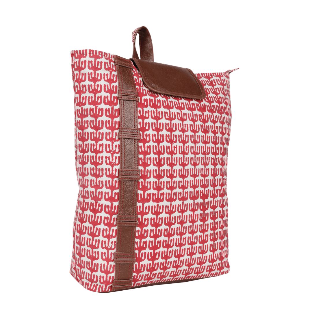 Cotton Hand Block Printed Single Handle Backpack/ College Bag for Men/Women