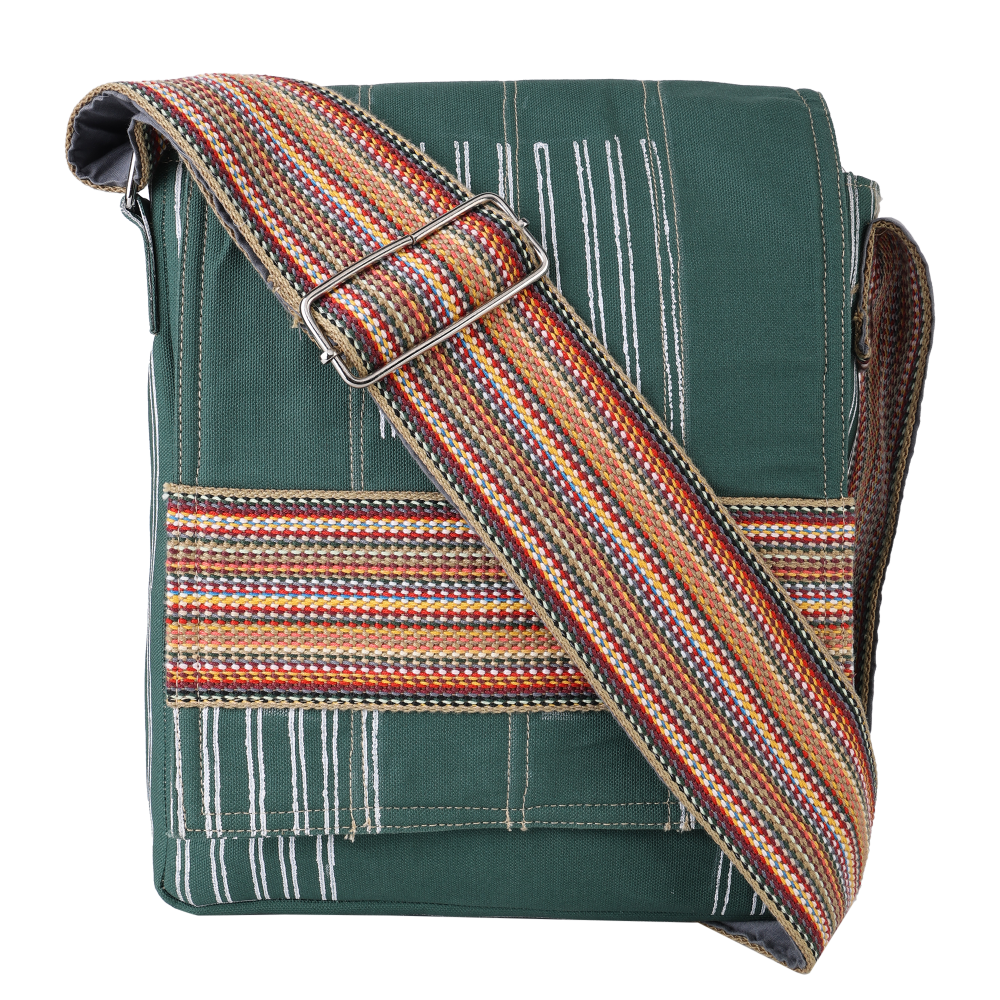 Indha Handcrafted Stylish Sling Bag |Cotton Blockprint| Forest Green Canvas Sling Bag| Travel Utility | Cross Body Bag | Gifting | Shoulder Bag | Sling Bag For Him/Her | Gifts For Him | Handmade | Cool Fashion Bag | Utility Bag