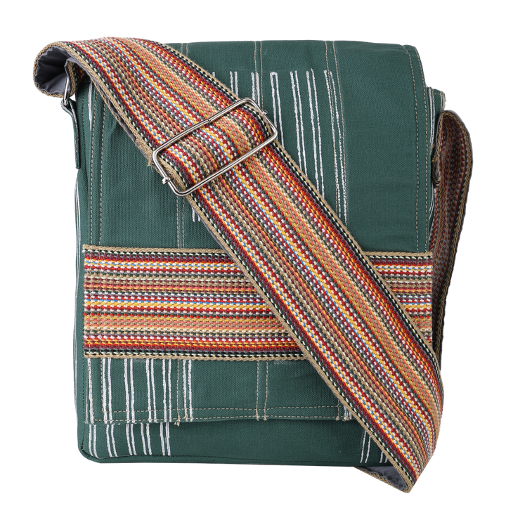 Indha Handcrafted Stylish Sling Bag |Cotton Blockprint| Forest Green Canvas Sling Bag| Travel Utility | Cross Body Bag | Gifting | Shoulder Bag | Sling Bag For Him/Her | Gifts For Him | Handmade | Cool Fashion Bag | Utility Bag