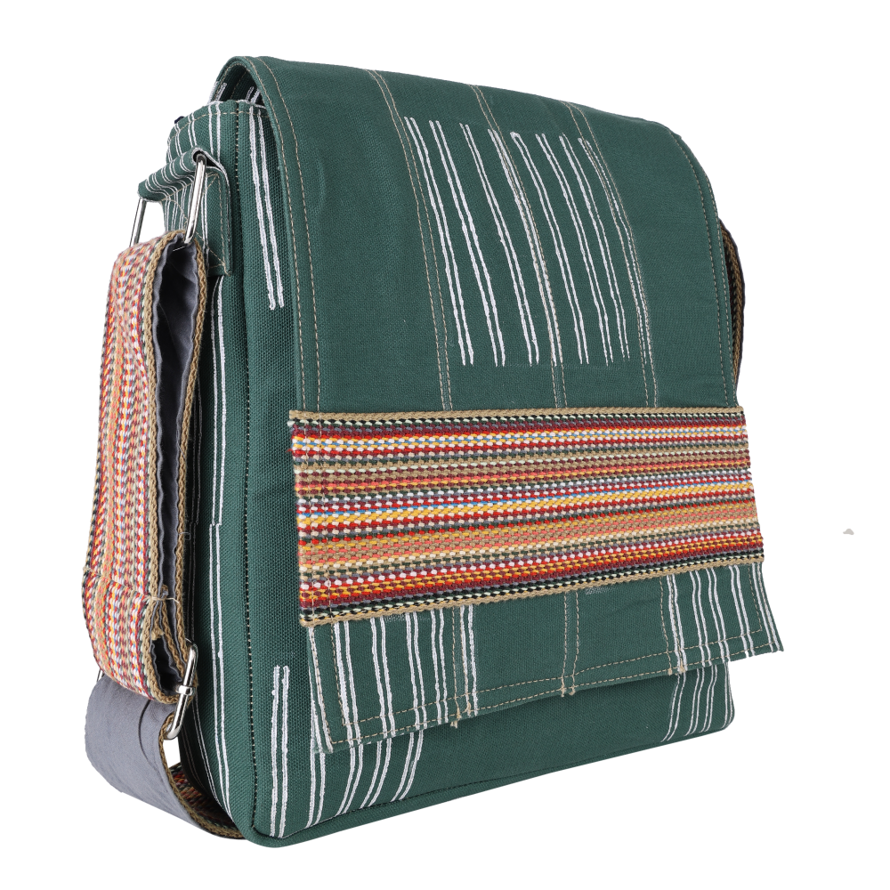 Indha Handcrafted Stylish Sling Bag |Cotton Blockprint| Forest Green Canvas Sling Bag| Travel Utility | Cross Body Bag | Gifting | Shoulder Bag | Sling Bag For Him/Her | Gifts For Him | Handmade | Cool Fashion Bag | Utility Bag