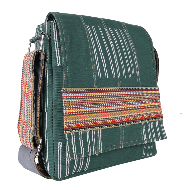 Indha Handcrafted Stylish Sling Bag |Cotton Blockprint| Forest Green Canvas Sling Bag| Travel Utility | Cross Body Bag | Gifting | Shoulder Bag | Sling Bag For Him/Her | Gifts For Him | Handmade | Cool Fashion Bag | Utility Bag