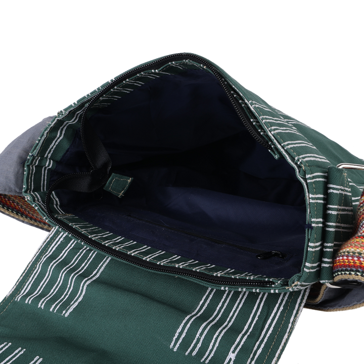 Indha Handcrafted Stylish Sling Bag |Cotton Blockprint| Forest Green Canvas Sling Bag| Travel Utility | Cross Body Bag | Gifting | Shoulder Bag | Sling Bag For Him/Her | Gifts For Him | Handmade | Cool Fashion Bag | Utility Bag