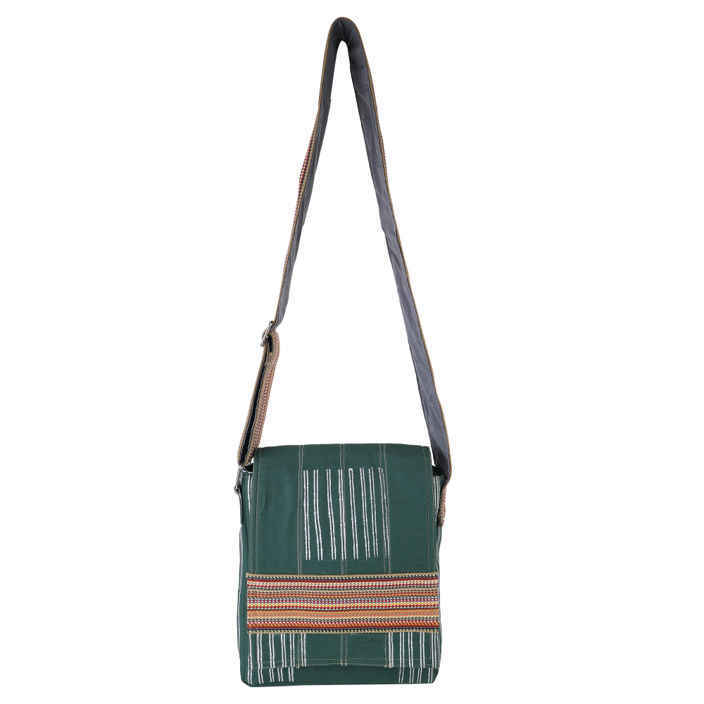 Indha Handcrafted Stylish Sling Bag |Cotton Blockprint| Forest Green Canvas Sling Bag| Travel Utility | Cross Body Bag | Gifting | Shoulder Bag | Sling Bag For Him/Her | Gifts For Him | Handmade | Cool Fashion Bag | Utility Bag
