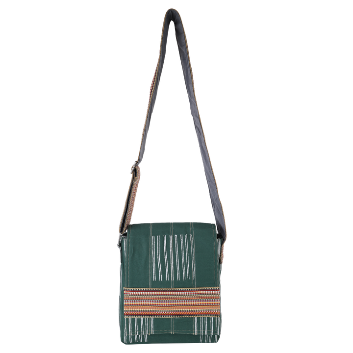 Indha Handcrafted Stylish Sling Bag |Cotton Blockprint| Forest Green Canvas Sling Bag| Travel Utility | Cross Body Bag | Gifting | Shoulder Bag | Sling Bag For Him/Her | Gifts For Him | Handmade | Cool Fashion Bag | Utility Bag