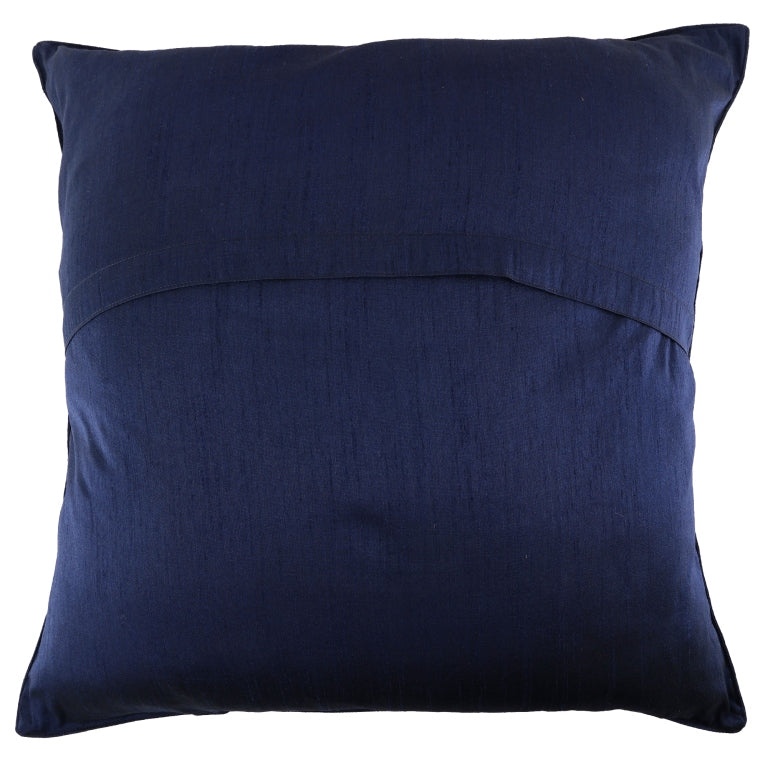 INDHA Cushion Cover with Hand-embroidered Christmas tree design | White And Blue Dupion Silk | 20.0 x 20.0 Inches Cushion Cover | Throw Cushion Cover | Home Furnishing |