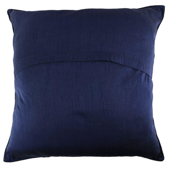 INDHA Cushion Cover with Hand-embroidered Christmas tree design | White And Blue Dupion Silk | 20.0 x 20.0 Inches Cushion Cover | Throw Cushion Cover | Home Furnishing |