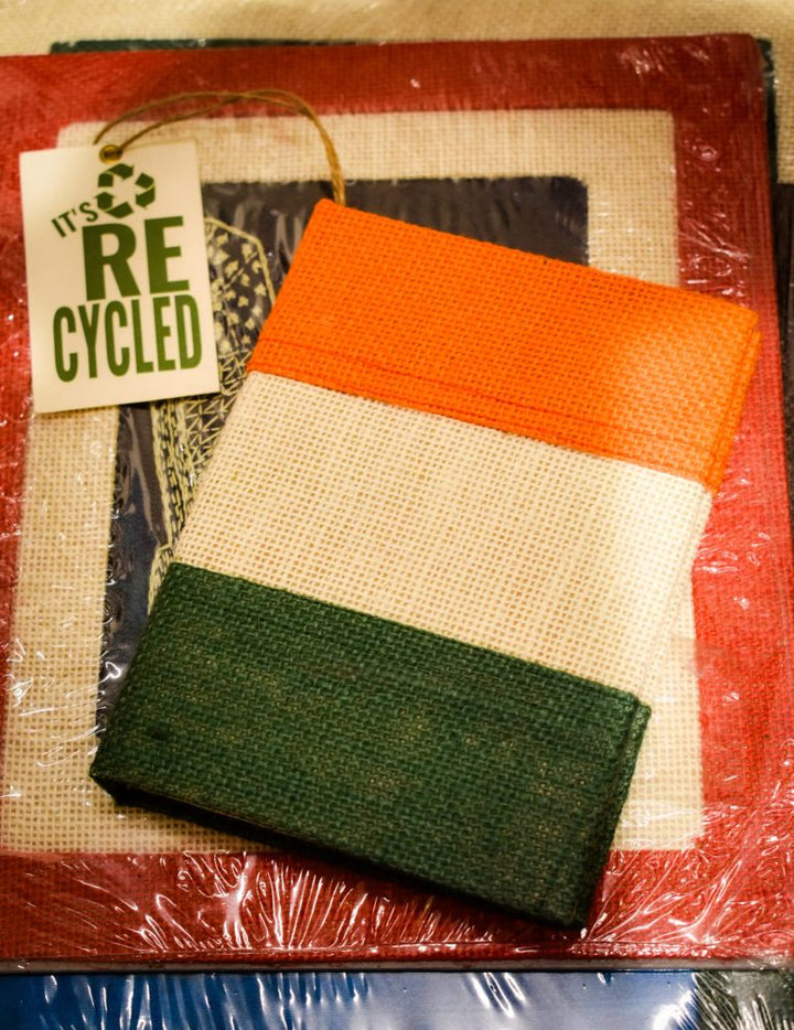 INDHA Tricolor Jute Diary | Handmade Recycled Paper | 50 Plain Pages | 5.0 x 7.0 inches | Ideal for Independence &amp; Republic Day Gifts