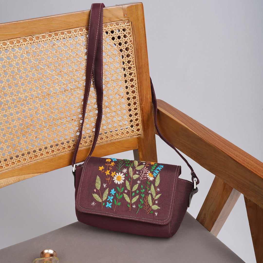 Indha Hand-Embroidered Silk Sling Bag – Box-Shape | Compact Crossbody | Gift-Ready