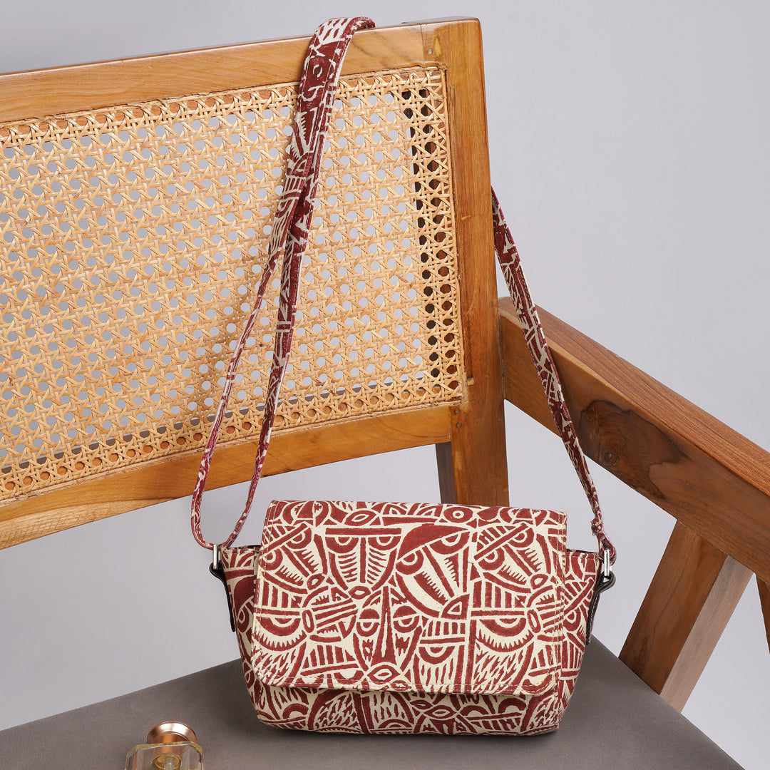 Indha Quirky Motif Hand Block-Printed Silk Sling Bag – Box Shape | Everyday Crossbody