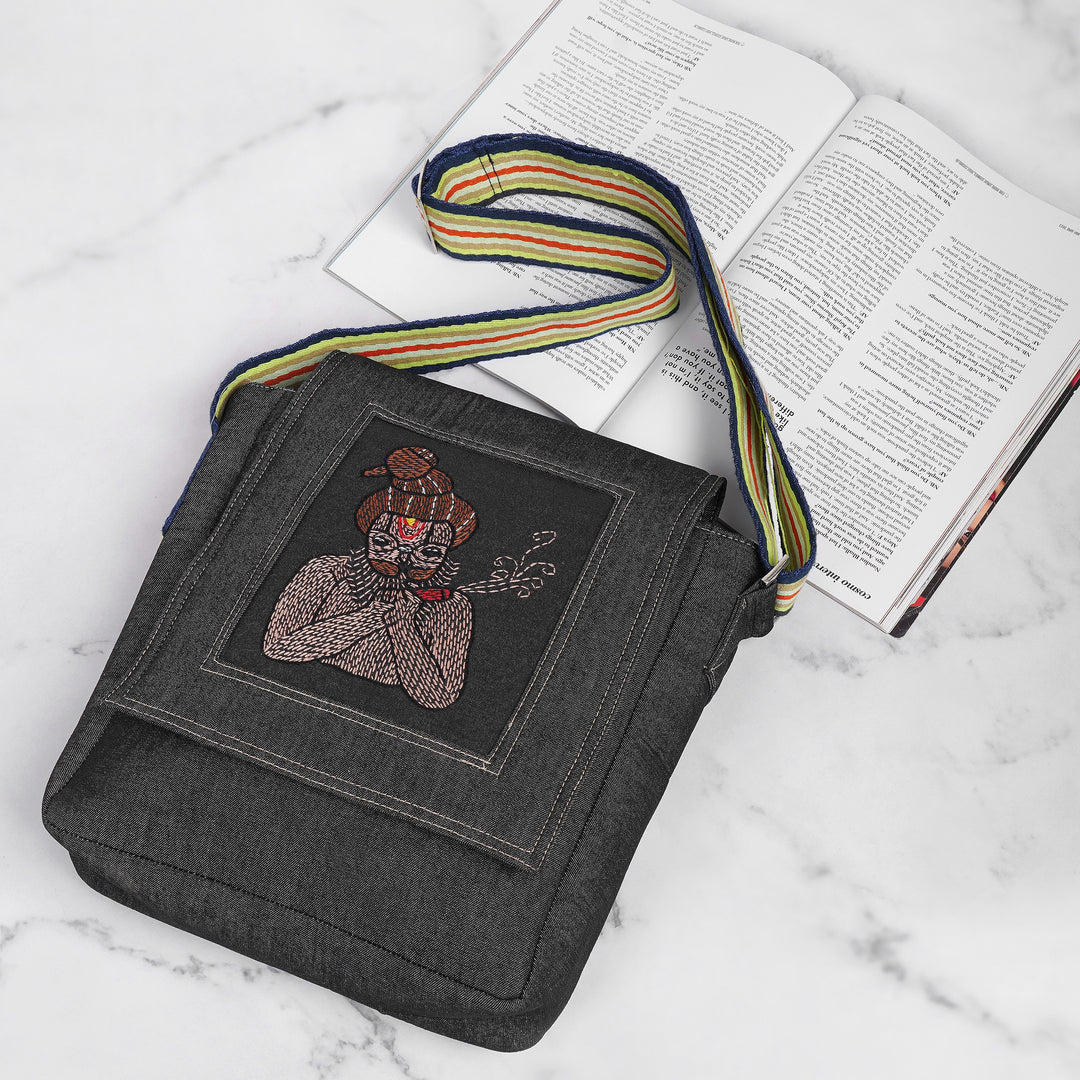 Indha Hand-Embroidered Denim Crossbody – Bohemian Sling Bag | New-Age Everyday Carry