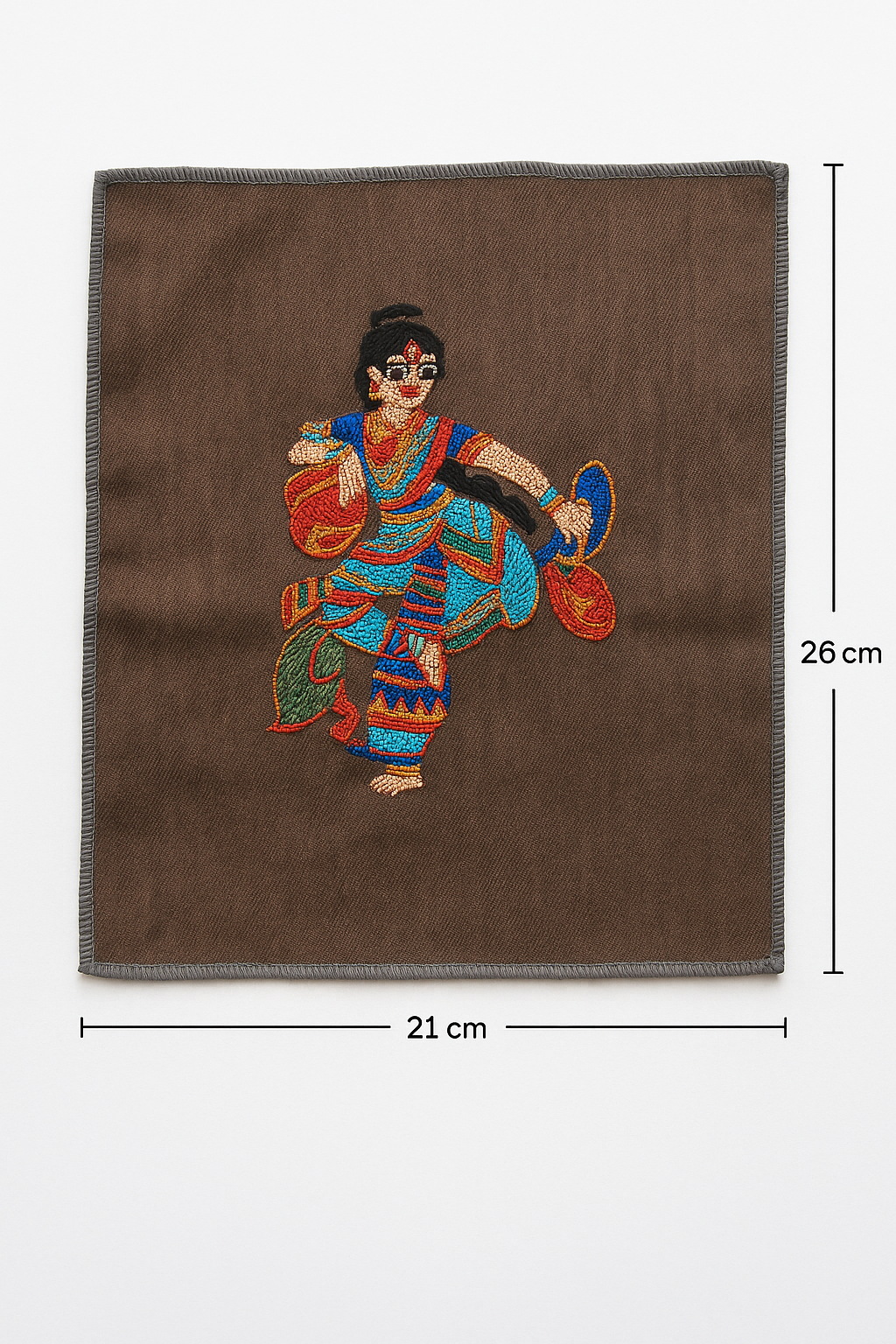 Indha Indian Classical Dance Pose Hand Embroidery Panel – Cultural Art on Dupion Silk | DIY Decor | Gift for Dancers