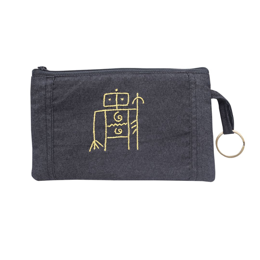 Denim Hand Embroidered Utility Pouch (Set of 3)