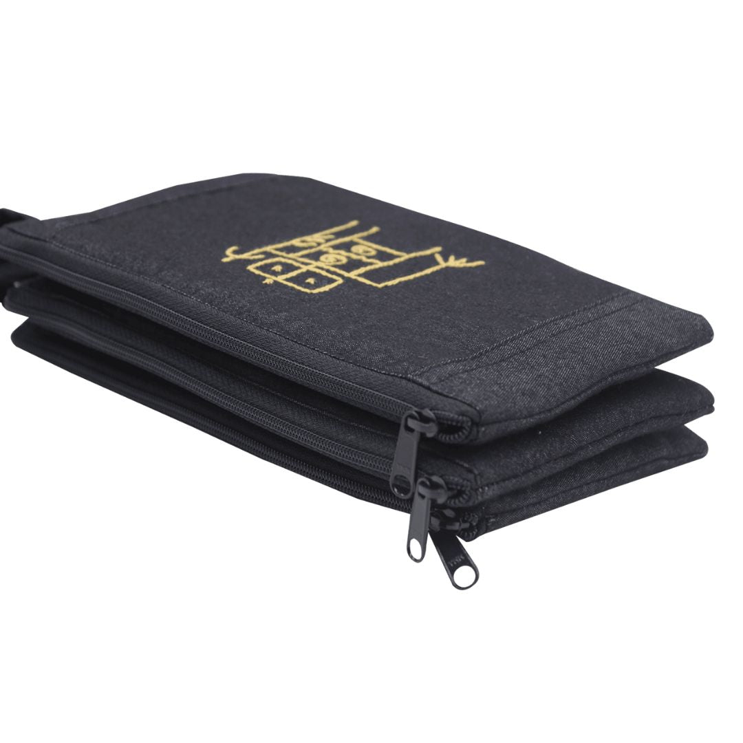 Denim Hand Embroidered Utility Pouch (Set of 3)