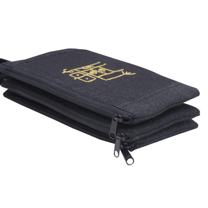 Denim Hand Embroidered Utility Pouch (Set of 3)