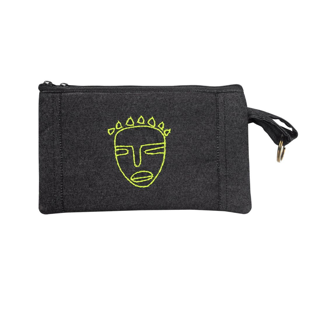 Denim Hand Embroidered Utility Pouch (Set of 3)