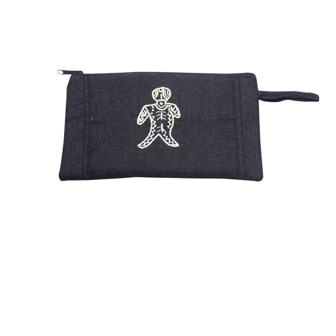 Denim Hand Embroidered Utility Pouch (Set of 3)