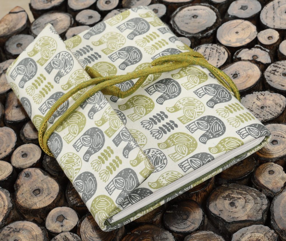 INDHA Handcrafted Recycled Paper Diary Hand Block Printed Bird And Flower Design Motif Off-White Cotton Handcrafted Recycled Paper Diary |