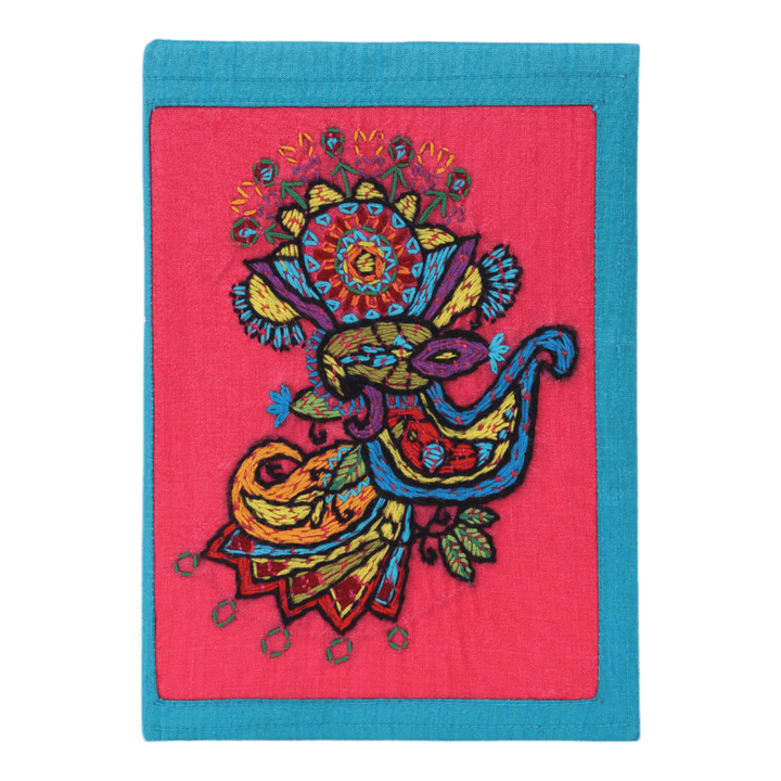 INDHA Handcrafted Recycle Paper diary | Eco Friendly Diary | Gifting | Corporate Gifting| Handmade Diary | Ethnic Art hand Embroidered Diary|Blue- Pink Silk Fabric| Sustainable Gift