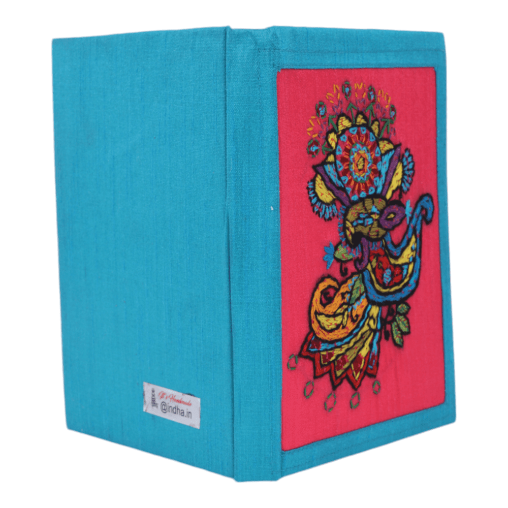 INDHA Handcrafted Recycle Paper diary | Eco Friendly Diary | Gifting | Corporate Gifting| Handmade Diary | Ethnic Art hand Embroidered Diary|Blue- Pink Silk Fabric| Sustainable Gift
