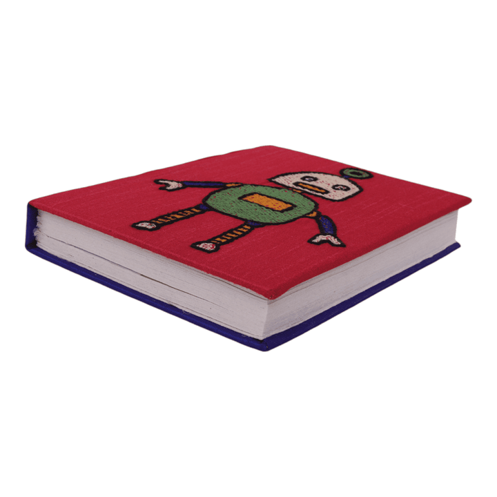 INDHA Handcrafted Recycle Paper Diary | Eco Friendly Diary | Gifting | Corporate Gifting| Handmade Diary | Robot Embroidery Diary | Pink Diary | Violet Silk Fabric |Birthday Gift|Children`s Diary