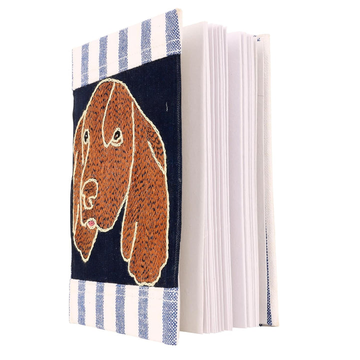 INDHA Hand-Embroidered Dog Motif Diary | Upcycled Denim Cover | Recycled Paper Notebook | Eco-Friendly Journal for Office, School & Gifting | 50 Pages | Handmade in India