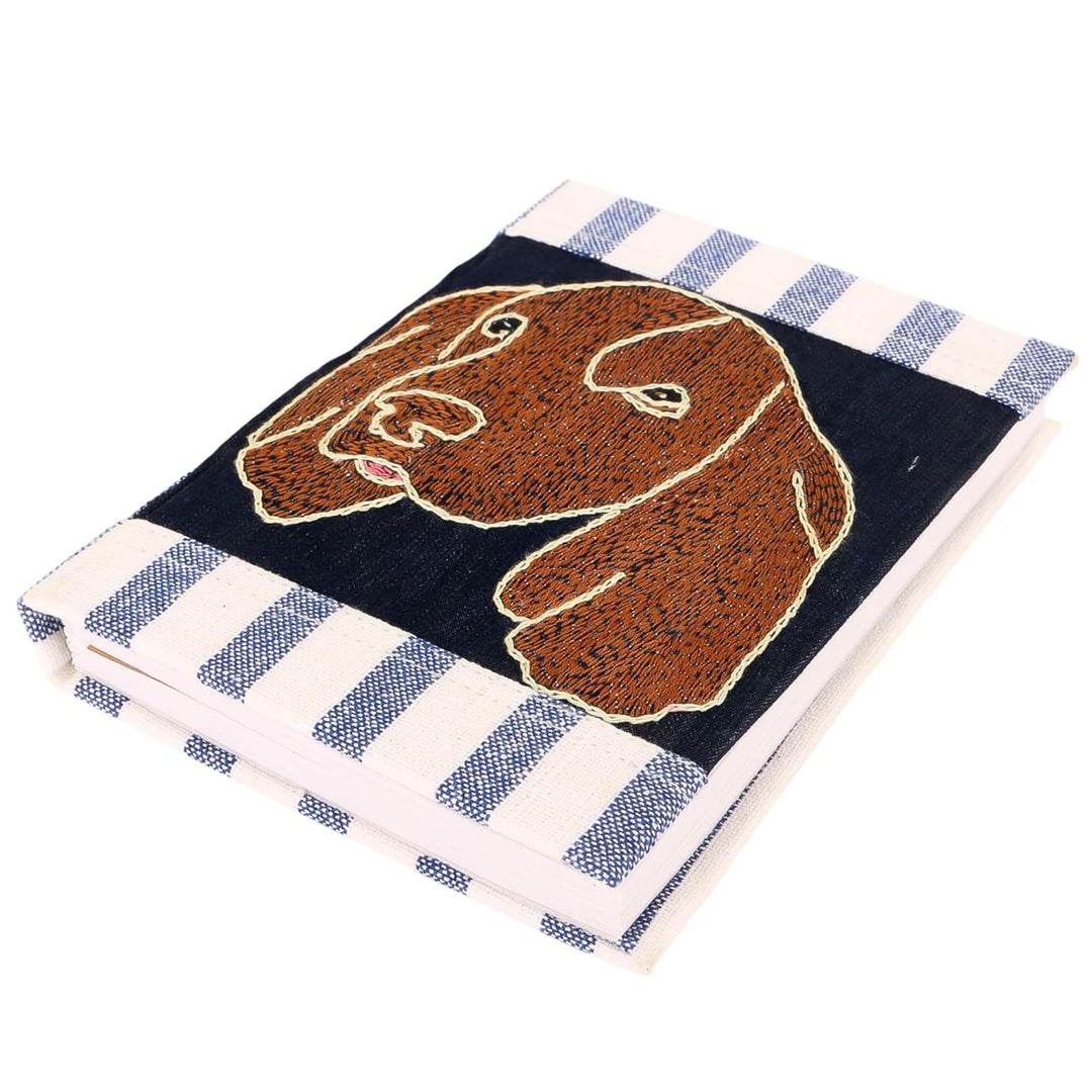 INDHA Hand-Embroidered Dog Motif Diary | Upcycled Denim Cover | Recycled Paper Notebook | Eco-Friendly Journal for Office, School & Gifting | 50 Pages | Handmade in India