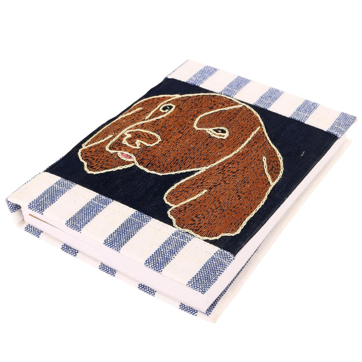 INDHA Hand-Embroidered Dog Motif Diary | Upcycled Denim Cover | Recycled Paper Notebook | Eco-Friendly Journal for Office, School & Gifting | 50 Pages | Handmade in India