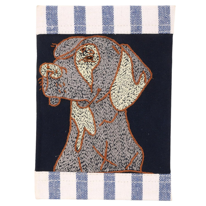 INDHA Hand-Embroidered Dog Motif Diary | Upcycled Denim Cover | Recycled Paper Notebook | Eco-Friendly Handmade Diary | Sustainable Gift for Dog Lovers