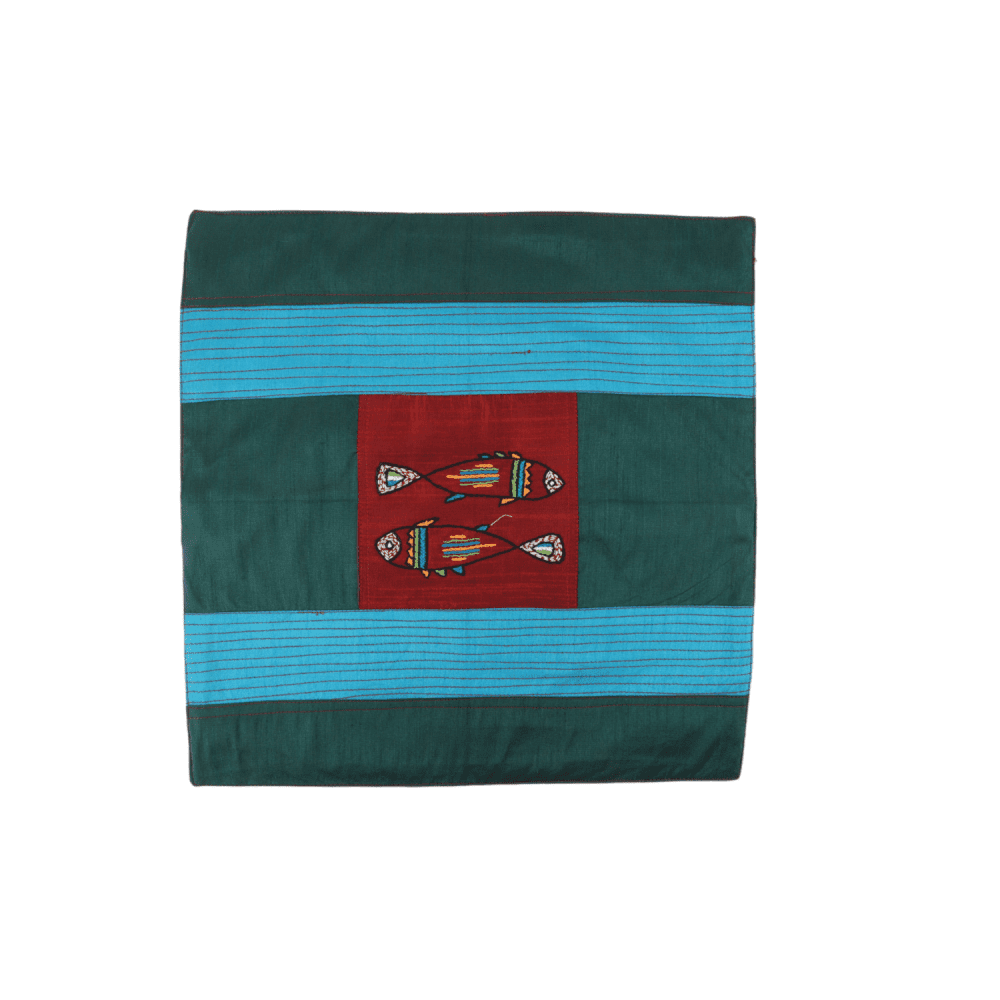 Indha Hand Embroidered Cushion Cover Fishes-Embroidery | Dupion Silk Cushion Cover |  Corporate Gifting | Home Furnishing | Home Improvement | Home Decor | Set of 2,16x16 Inches Cushion Cover