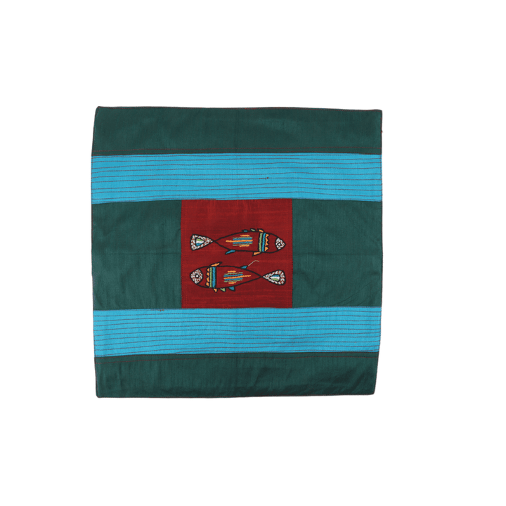 Indha Hand Embroidered Cushion Cover Fishes-Embroidery | Dupion Silk Cushion Cover |  Corporate Gifting | Home Furnishing | Home Improvement | Home Decor | Set of 2,16x16 Inches Cushion Cover