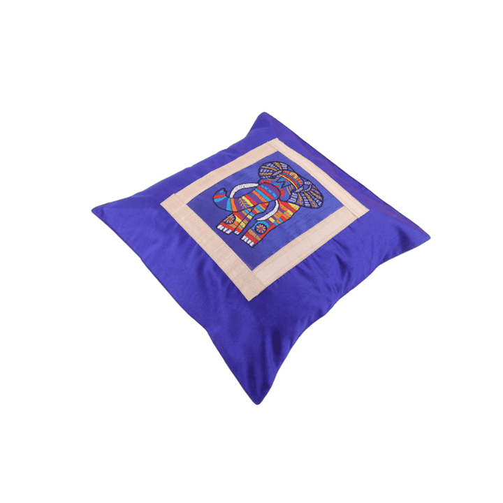 Indha Hand Embroidered Cushion Cover Elephant Embroidery | Dupion Silk Cushion Cover |  Corporate Gifting | Home Furnishing | Home Improvement | Home Decor | Set of 2,16x16 Inches Cushion Cover
