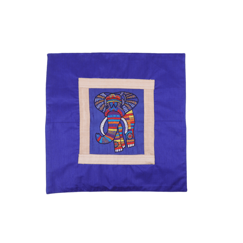 Indha Hand Embroidered Cushion Cover Elephant Embroidery | Dupion Silk Cushion Cover |  Corporate Gifting | Home Furnishing | Home Improvement | Home Decor | Set of 2,16x16 Inches Cushion Cover