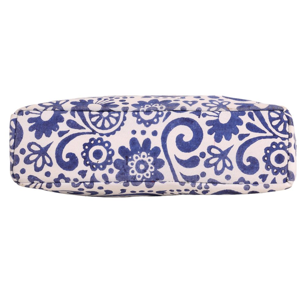 INDHA Hand Block Printed Floral Madley Prints Shoulder Bag for Women| White &amp; Blue Combination Sholder Bag