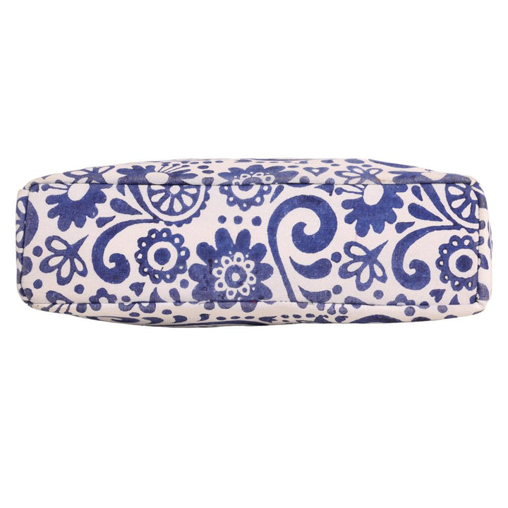 INDHA Hand Block Printed Floral Madley Prints Shoulder Bag for Women| White &amp; Blue Combination Sholder Bag