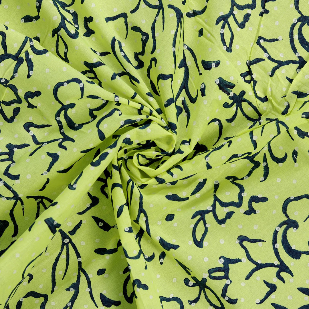 INDHA Floral Design Block Printed Cotton Fabric