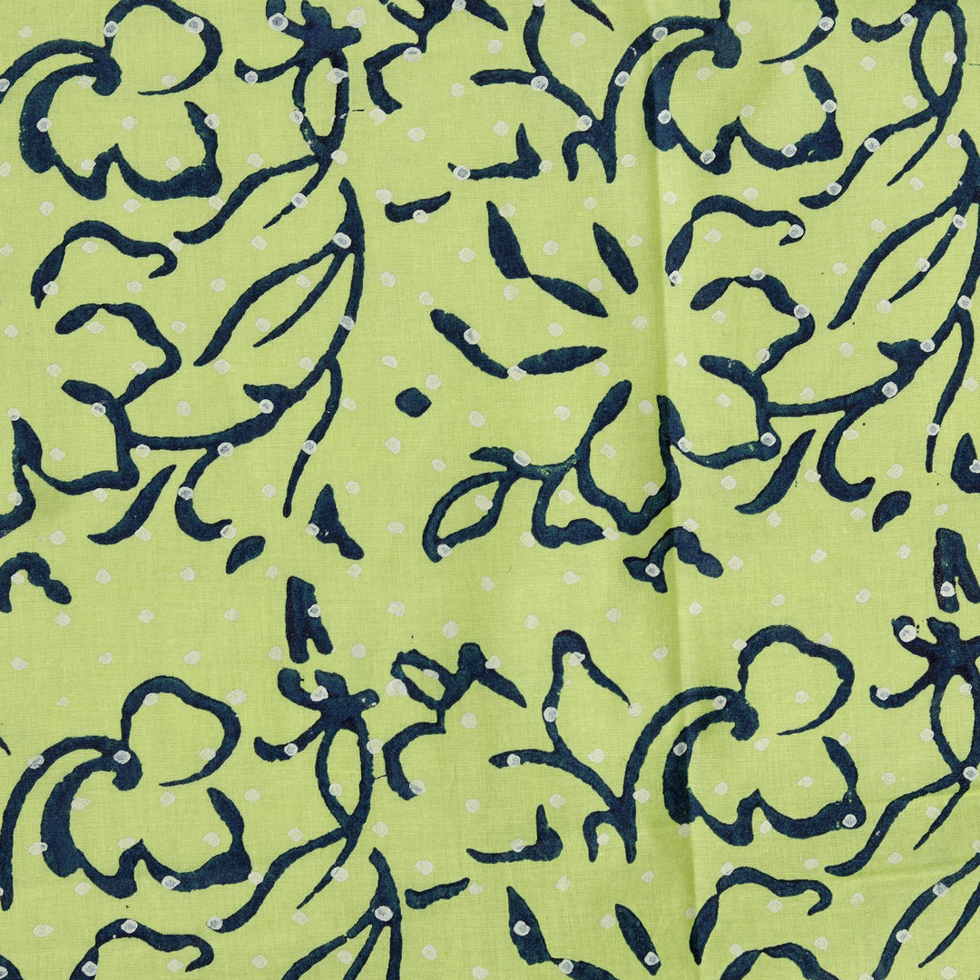INDHA Floral Design Block Printed Cotton Fabric