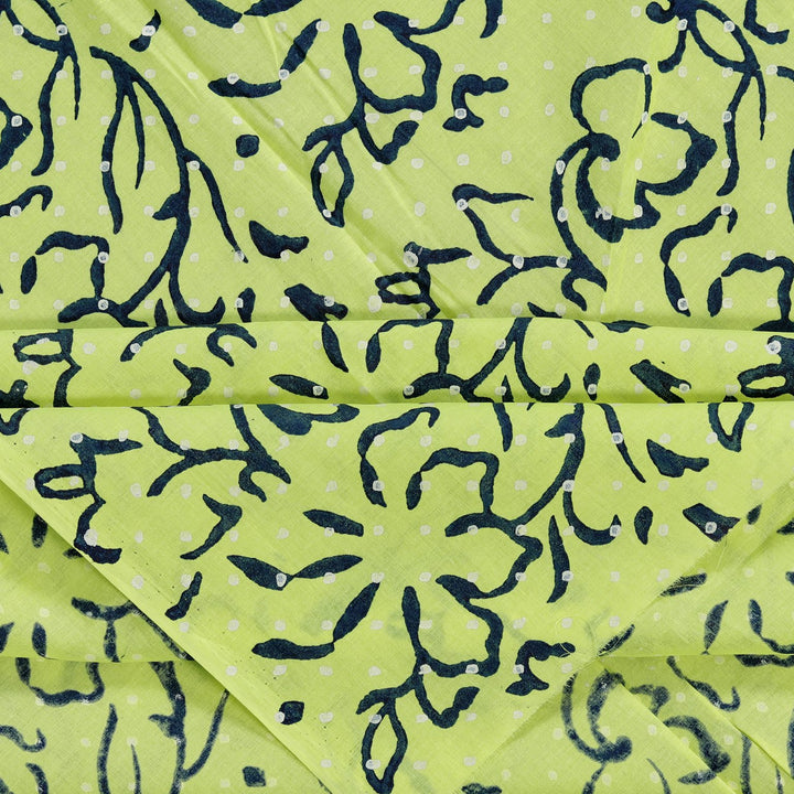 INDHA Floral Design Block Printed Cotton Fabric