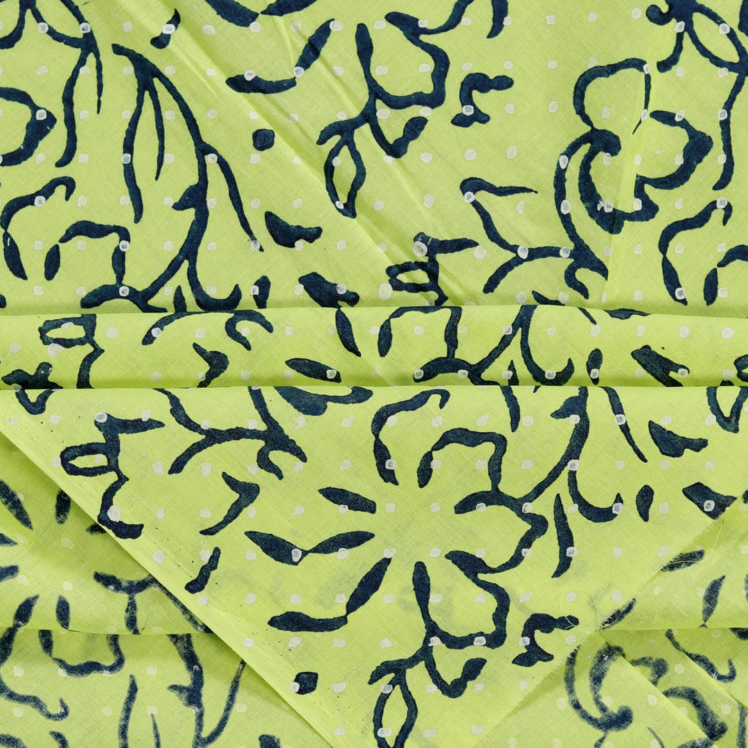 INDHA Floral Design Block Printed Cotton Fabric